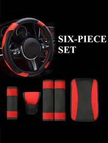 6件套、3件套、1件套PU皮革汽车内饰配件套装 - 方向盘套、扶手套、手刹套、安全带套 - 女士款，适用于轿车、SUV、卡车及各种车型