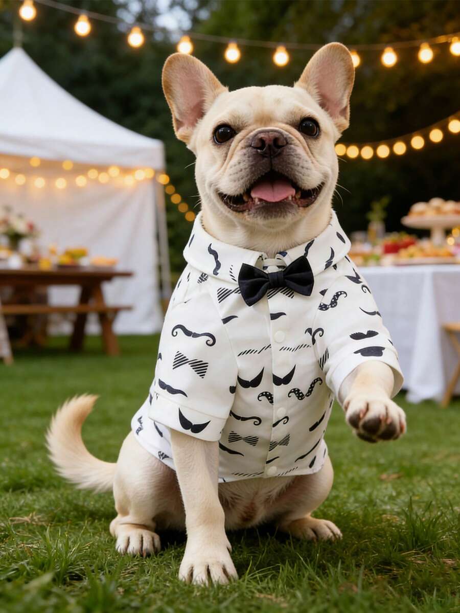 1pc Mustache Patterned Gentleman Style Pet Dog Clothes, Suit For Party, Wedding