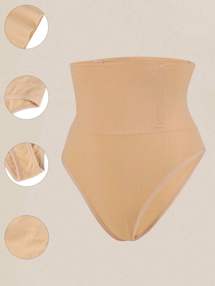 1pc High Waist Seamless Thong Panty, Tummy Control, Butt Lifting, Shaping Underwear For Women - Apricot - View 1