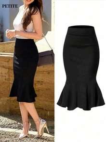 Petite Elegant Women's Knit Mermaid Midi Dress, Slightly Stretchy, Creates Sexy Silhouette