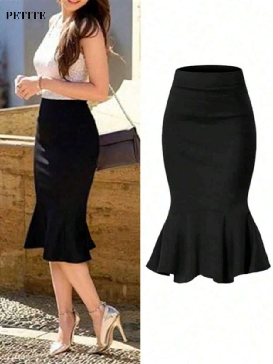 Petite Elegant Women's Knit Mermaid Midi Dress, Slightly Stretchy, Creates Sexy Silhouette