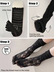 1/2/3 Pairs Women Lace Trim Two Toe Socks, Hollow Out Summer Sandal Socks, Thin Lace Trim Mid-Calf Toe Socks, Student Socks For Women - Multicolor - View 8