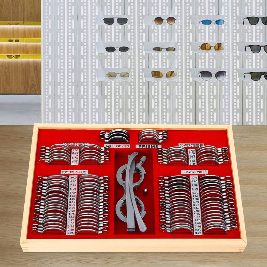 104 Pcs Silver Optical Trial Lens Set Kit Metal And Glass Trial Lens Set Rectangular Trial Lens Set Kit For Optometrists, Vision Testers, Home Users - Silver - View 1