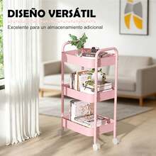 3 Niveles Carrito Organizador Metalico Multiusos Acero Inoxidable con Ruedas Herramientas Fácil de Ensamblar Rosa para Cocina Baño Spa Guardería Oficina Garaje Jardín/Carrito Organizador 3 Niveles Multiusos Acero Inoxidable con Ruedas Fácil de Montar Rosa para Hogar Salón Belleza Oficina Taller Guardería y Espacios Pequeños - Rosa - Ver 4