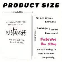 1 pieza Tarjeta de felicitación sincera "AGRADECIMIENTO POR SERVIR COMO MI TESTIGO" con sobre (11cm x 16cm / 4.33in x 6.29in) - Diseño de tipografía minimalista, perfecta para agradecer a un testigo de boda, Tarjeta de felicitación | Tarjeta de agradecimiento por ser testigo de boda | Tarjeta de felicitación de papel - Multicolor - Ver 3
