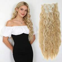 6 piezas de extensiones de cabello sintético rizado y largo, estilo clip-in, material de fibra resistente a altas temperaturas, para mujeres - Multicolor - Ver 9