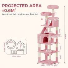 DOGAT 208cm Tall Cat Tree Tower For Indoor Large Cats Multi Level Activity Centre With Hammock Condos Perches 16 Sisal Scratching Posts Anti Tip Reinforced Base - Pink - Pink - View 3
