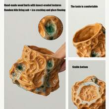 Xícara de café criativa e assimétrica, estilo vintage, com alça e cerâmica craquelada, ideal para casa, cafeterias, latte art casual e decoração japonesa. - Camelo - Ver 4