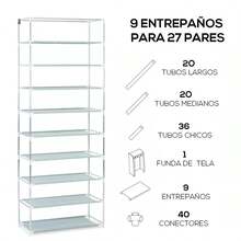 Estante Organizador para Zapatos de 9 Niveles | Acero Inoxidable | Almacenamiento de Calzado | Tela Impermeable | Zapatero Armable para 27 Pares - Negro - Ver 7