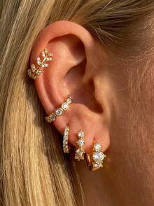 1 đôi bông tai bạc 925 mạ vàng 18K đính đá Cubic Zirconia dành cho nữ, kiểu dáng ôm sát tai, không gây dị ứng, nhẹ, thích hợp làm quà tặng trang sức cho nữ. - Vàng - Xem 1