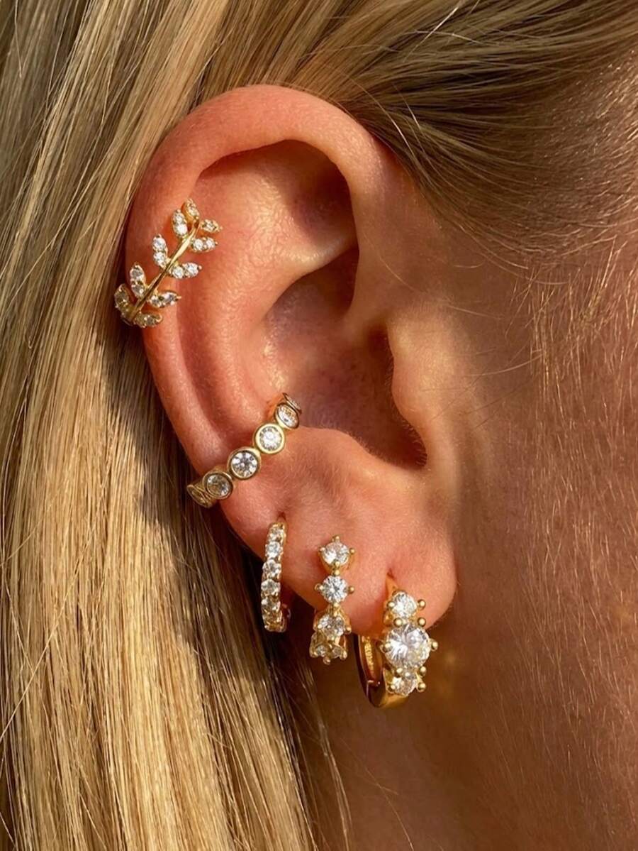 1 đôi bông tai bạc 925 mạ vàng 18K đính đá Cubic Zirconia dành cho nữ, kiểu dáng ôm sát tai, không gây dị ứng, nhẹ, thích hợp làm quà tặng trang sức cho nữ. - Vàng - Xem 1