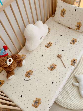 1ชิ้น ผ้าคลุมที่นอนเด็กอ่อนพิมพ์ลายกำมะหยี่นมหนา ดีไซน์เรียบง่าย นุ่มและอบอุ่นสำหรับฤดูใบไม้ร่วง/ฤดูหนาว