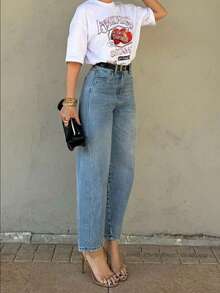 Women's Casual Elegant Fashion Patchwork Skinny 7/8 Length Jeans - Light Wash - View 2