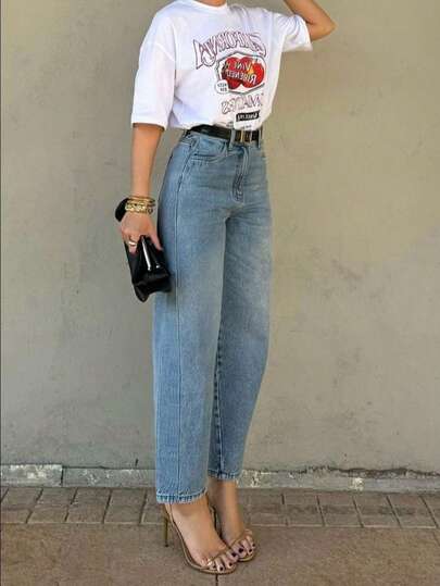 Jeans pitillo de 7/8 de longitud con parches de moda elegante y casual para mujer