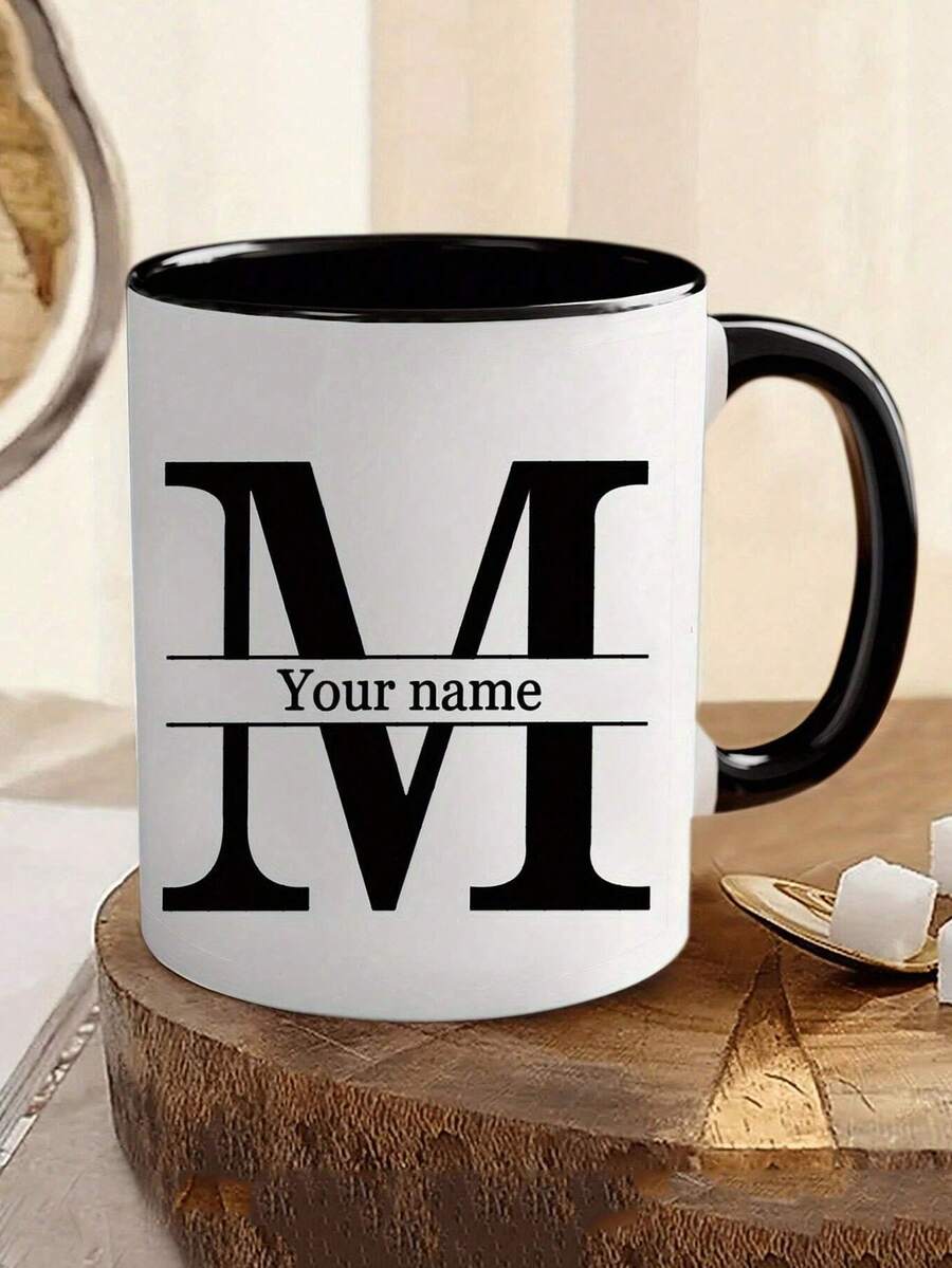1pc, 11oz Personalized Letter Name Custom Coffee Mug - Designed Customized Cup, Ceramic Mug, Unique Novelty Mug, White Tea Cup, Personalized Letter Name Custom Coffee Mug - Designed Customized Cup, Summer & Winter Drinkware, Birthday Gift, Family Gathering Gift, Holiday Gift, Mildew Resistant, Reusable, Elegant, Cute, Modern