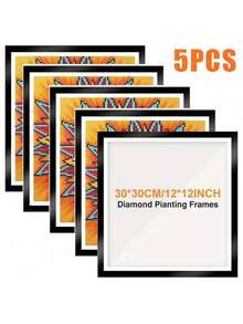 5个钻石画框，适用于11.81x11.81英寸/30x30厘米方形钻石画画布，磁性自粘式钻石画框，适用于墙壁、窗户、门内侧尺寸 - 彩色 - 查看 1