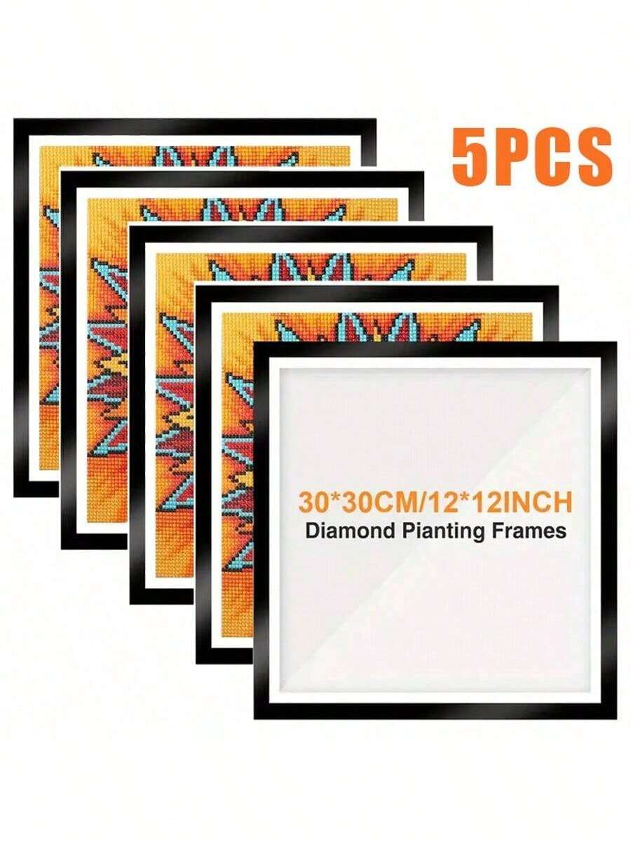 5个钻石画框，适用于11.81x11.81英寸/30x30厘米方形钻石画画布，磁性自粘式钻石画框，适用于墙壁、窗户、门内侧尺寸 - 彩色 - 查看 1