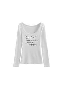 Sexy Girl Letter Print Round Neck Slim Fit Casual T-Shirt For Women, New Style - White - View 5