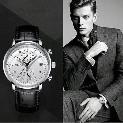 1枚3D弧形设计防水夜光自动机械男士手表，具备月份、日期、星期和24小时显示功能，适合派对、商务、情人节、父亲节等场合佩戴，独特的弧形表面设计。