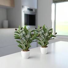 PASCH® Kunstpflanzen wie echt in edlen Keramiktöpfen (38cm) | Künstliche Pflanzen wie echt | Kunstpflanze groß | Fake Plant Kunstpflanzen | Kunstblumen im Topf-6939 - Olivenstrauch(2Stück) - Übersicht 4