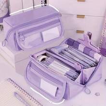Large Capacity Multi-Functional Pencil Case, With Desktop Storage Compartment, Durable Polyester Material, Unisex, Portable Desktop Storage Box, Multi-Compartment To Store Pens, Pencils, Markers And Other Stationery, Ideal Back-To-School Gift, Pencil Bag - Multicolor - View 4