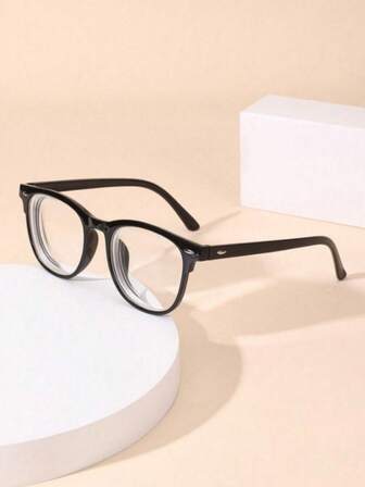 1 Pair Men's PC Round Frame Rivet Decor Casual Fashion Flat Glasses, Suitable For Street Photography, Elegant Versatile, Vacation And Travel Essentials