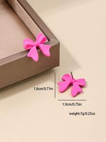 1 Pair Fashion Enameled Lotus Pink Bow Earrings, Suitable For Wedding Season/Valentine's Day - Hot Pink - View 4