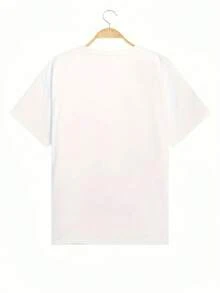 男士时尚抽象几何图案圆领短袖休闲T恤 - 白色 - 查看 3