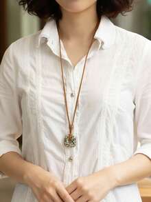 可调节天然石几何吊坠项链，简约中性设计，节日礼物，情侣饰品 - 彩色 - 查看 7