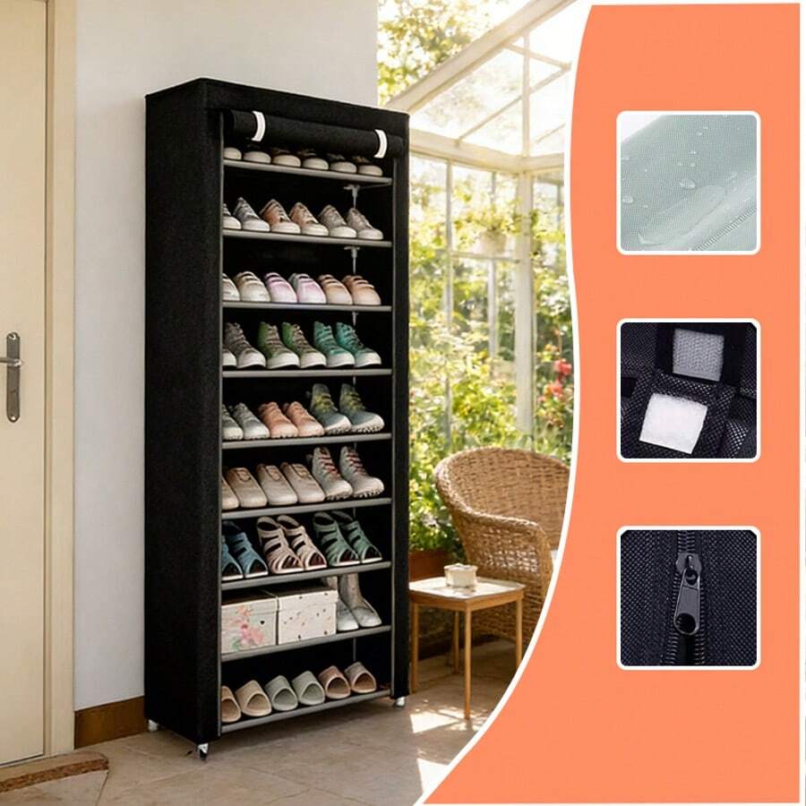 Estante Organizador para Zapatos de 9 Niveles | Acero Inoxidable | Almacenamiento de Calzado | Tela Impermeable | Zapatero Armable para 27 Pares - Negro - Ver 1