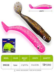12-Pack TACKLEPIONEER T-Tail Soft Bait Lures | Two-Color Realistic PVC Lures - Slow Sinking And Bite-Resistant Design, Multiple Realistic Colors, Suitable For Bass, Rainbow Trout, Pike, Perch, And Sea Bass - Good Casting Performance, PVC Material, Suitable For Both Freshwater And Saltwater Fishing.