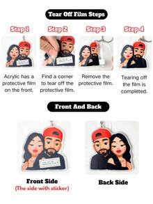 1/3/5pcs Customizable Family Photo Keychain, Personalized Acrylic Keychain, Personalized Souvenir, Can Upload Name And Photo, Christmas Gift (For Parents, Couples, Family), Customized Acrylic Portrait Gift (For Parents) - Multicolor Cartoon Keychain 2 - View 5