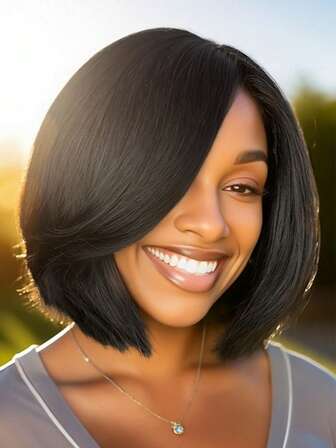 Short Bob Wig Yaki Straight Hair Wig Synthetic Hair Side Part Short Cut Wig Soft Kinky Yaki Wig For Women/Mother Straight BOB Wigs Short Cut Pixie Wig Highlight Grey /Brown/Black Wigs Daily Life Or Party Use