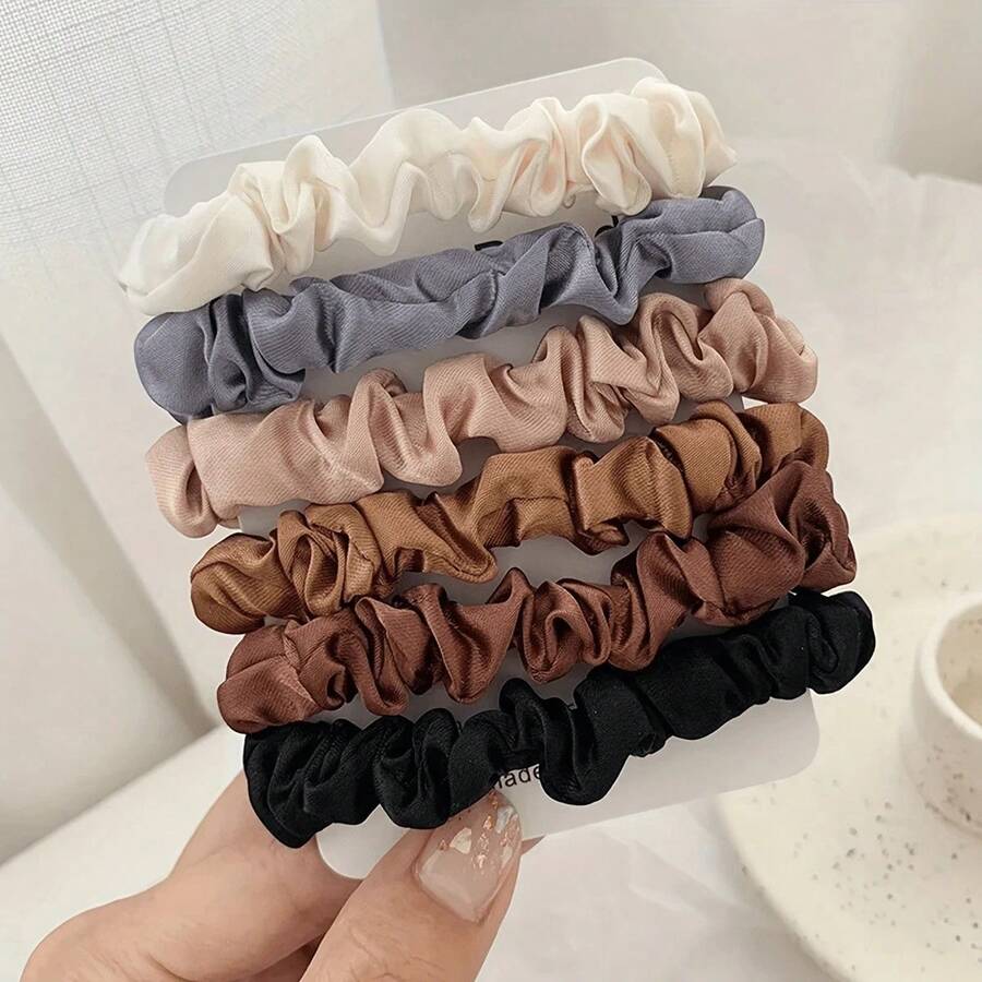 6pcs Korean-Style Satin Scrunch - Loose & Gentle Hair Ties For Buns, Ponytails & Braids (Non-Slip Elastic) - 1 - Xem 1