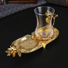 一套异域风情金色茶杯碟、甜点盘、进口土耳其玻璃咖啡杯碟套装，情人节礼物 - 金色 - 查看 1