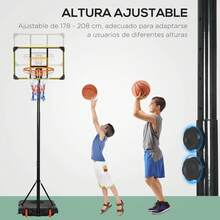 SPORTNOW Canasta de Baloncesto Altura Ajustable 178-208 cm con Ruedas Aro de Baloncesto para Adolescentes y Adultos con Base Rellenable para Exterior 75x56x210-240 cm Amarillo y Negro - Negro - Ver 4