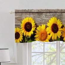1pc Spring Wooden Board Sunflower Valance, Digital Printed Small Flower Short Curtain, Pure Cotton Fabric, 52*18inch