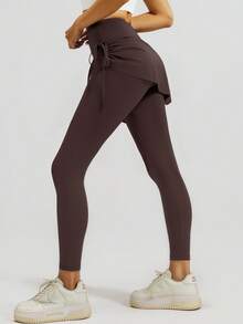 Soyun Bộ đồ liền thân 2 trong 1 dành cho nữ, có dây rút, xếp ly, thích hợp cho các hoạt động thể thao và tập luyện ngoài trời. - Cà phê nâu - Xem 3