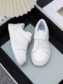 1双儿童休闲运动鞋，四季皆宜，新款女童白色软底鞋，防滑魔术贴，幼儿男童休闲平底鞋 - 白色 - 查看 3