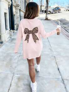 1 Stück Tween Mädchen Lässig Schmetterling Muster Langarm T-Shirt, bequemes Layering Top für junge Schülerinnen, Herbst/Winter - Pink - Übersicht 4
