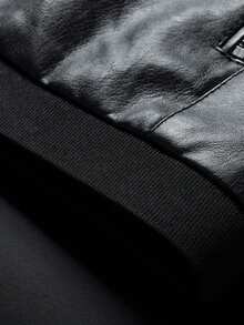 AHTELB 男士酷炫英伦风皮夹克，复古立领休闲摩托车皮衣，送给朋友、丈夫、男友的礼物 - 黑色 - 查看 8