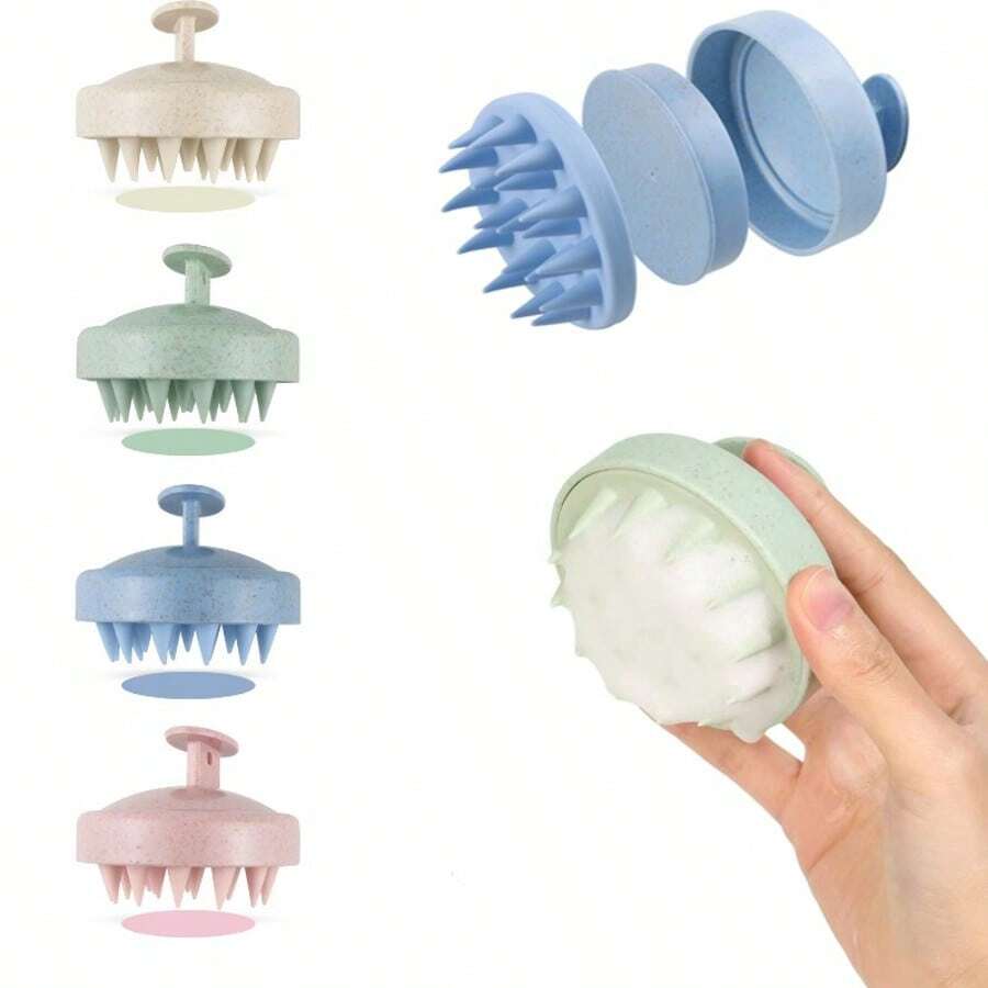 1pc Massage Hair Brush, Wheat Straw Head Massage Brush, Silicone Shampoo Brush, Cleaning Bath Brush Hair Styling Tool, Suitable For All Hair Types, Men & Women Hair Care Tool, Wet & Dry Hair Applicable, Girl Gift (Pink, Beige) - Multicolor - View 1