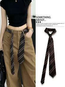 1条复古条纹领带，Y2K风格腰带，女士朋克时尚高端百搭牛仔腰绳配饰 - 彩色 - 查看 5