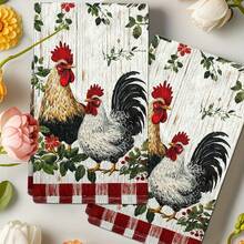 2pcs [Roster Kitchen Towels] Rooster And Hen Animal Kitchen Towels - Vibrant Red And White Checkered Design With Green Leaves, Super Absorbent Microfiber Material, Perfect For Cooking, Baking, And Cleaning, Ideal Gift For Homeowners And Housewarming Parties, Kitchen Cleaning Cloths 16x24 Inch For Birthday Anniversaries, Valentine's Day, Thanksgiving, Christmas, Halloween, Wedding, New Year Gifts Provide, Ideal Gifts For Her, Him, Family Members, Boyfriends, Girlfriends, Fathers, Family Members, Mothers, Lovers, Daughters, Sons, Grandfathers, Grandmothers, Friends, Classmates And Pets KitchenTowel, Kitchen Sofa, Bed, Car, Bedroom, Living Room, Office, Outdoor Camping, Beach, Wall Decoration, Bedroom Decor, Fall Decor, Fall Decorations For Home, Christmas Party Theme KitchenTowel, Christmas Decor - 亮色25 - 查看 3