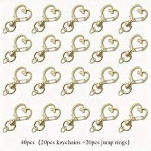 40pcs Heart-Shaped Keychains Made Of Zinc Alloy With A Golden Finish, Heart-Shaped Pendant DIY Keychain Making Accessories