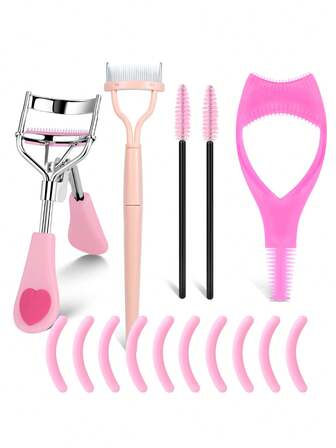 6pcs Heart-Shaped Eyelash Curler Set, Includes Eyelash Curler With Comb, Eyelash Separator, Eyebrow Brush, 2pcs Eyelash Brushes, 10pcs Replacement Pads, Excellent Curling Effect, Portable