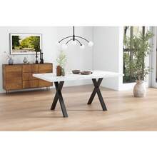 Rectangular Dining Table With Crossed Legs, Which Can Also Be Used As A Coffee Table. Modern And Minimalist Style. Dimensions: L 140 X W 80 X H 76 Cm. Marble, Black And White Finish. [Previous Reference: N634P243975W] - White Marble + MDF - View 3