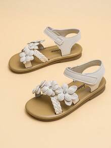 2026 高级定制小公主凉鞋：编织鞋带勾勒出优雅的轮廓，3D 水晶花朵装饰增添点睛之笔，浅棕色云朵般鞋底诠释精致的日常风格，女童凉鞋！ - 米色 - 查看 2