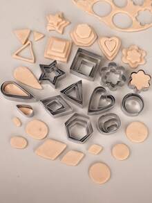 30件套专业烘焙几何饼干模具套装，不锈钢饼干模具套装，带收纳盒，创意造型压模工具，翻糖模具，包含方形、圆形、心形、花形、水滴形、菱形、三角形、椭圆形、六边形、长方形、梯形等形状 - 彩色 - 查看 5