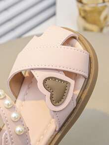 Summer Baby Girl Sandals: Pink Heart Pearl Decor + Soft Sole | Cute Princess Shoes For Toddler Play & Party" - Pink - View 5
